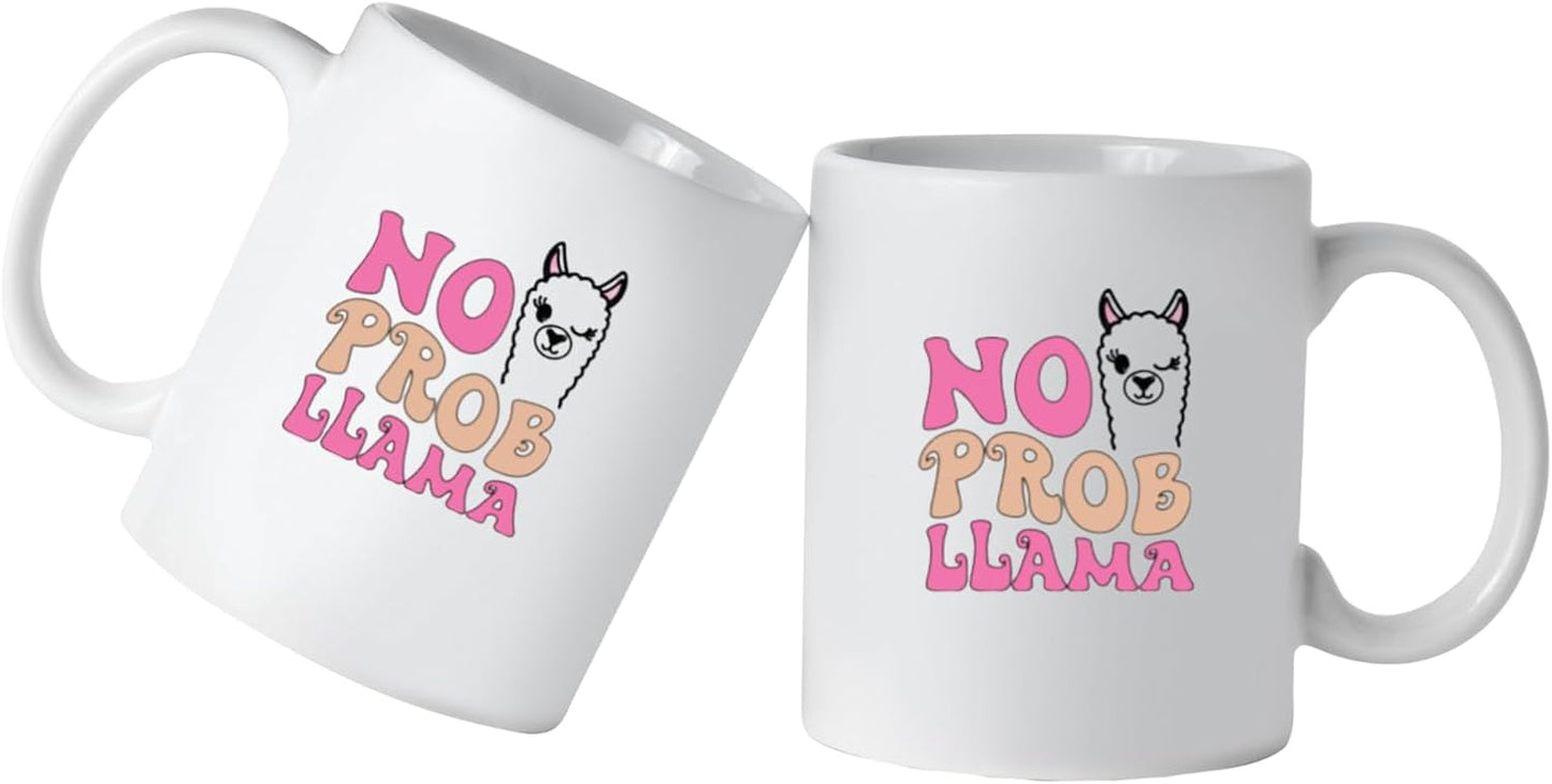 Temas Store No Prob Llama Ceramic Coffee Mug β Funny Animal Pun Gift, Cute Llama Design, Double-Sided Print β Dishwasher & Microwave Safe (White, 11, Ounces)