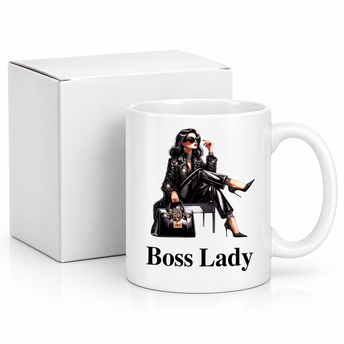 Boss Lady Cross Leg ceramic mug with protective white presentation box