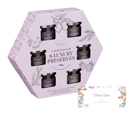 Temas Hampton Luxury Preserves Gift Box - Compatible With Lovers of Hampton, Set of 6 - Cherry, Strawberry, Apricot, Raspberry, Blackberry, Orange Marmalade
