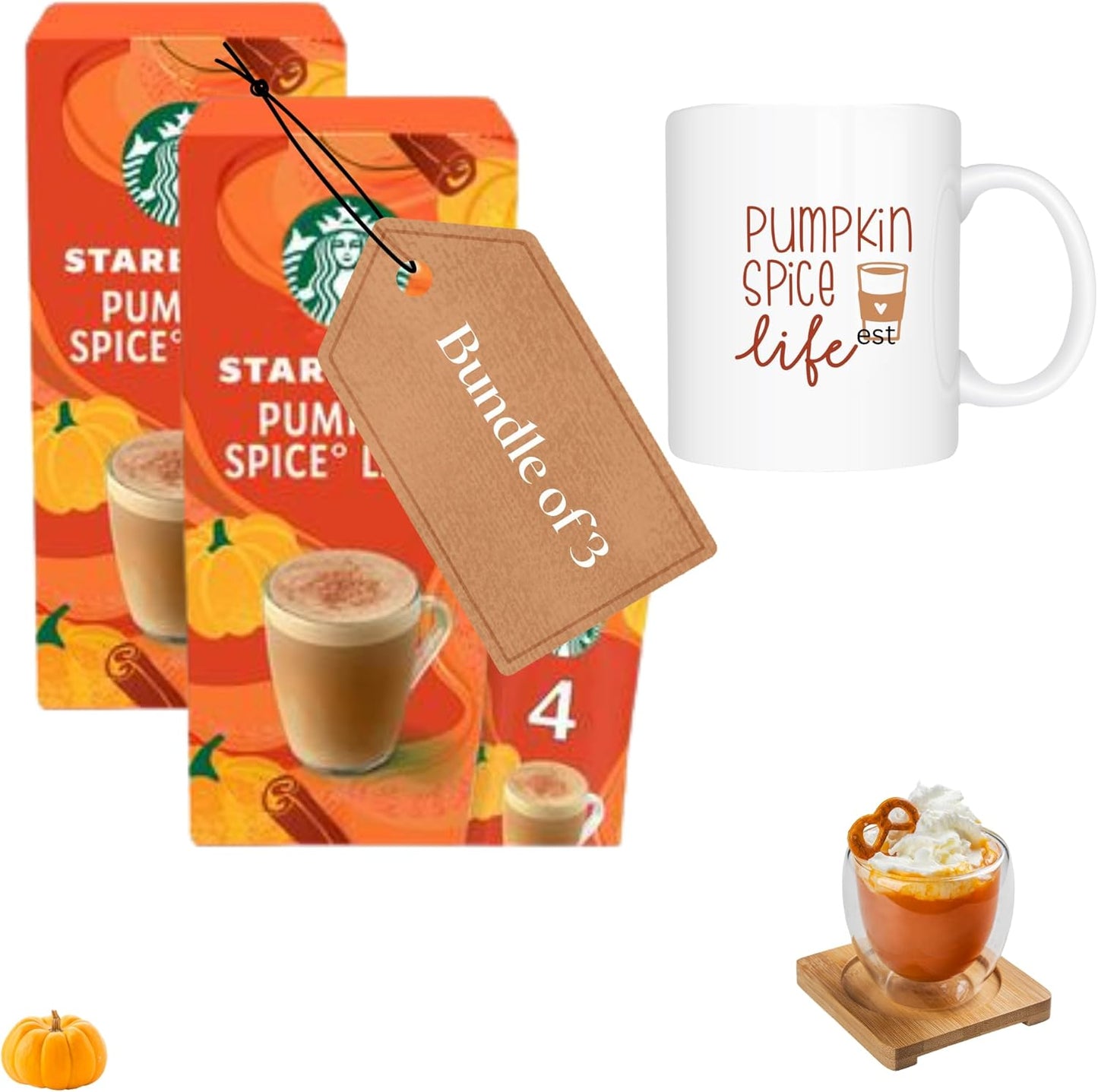 Pumpkin Spice Latte Sachets & Ceramic Mug Gift Set – 2 x 4 Coffee Sachets with Fall-Themed Pumpkin Mug – Autumn Coffee Bundle, Seasonal Gift for Her, Thanksgiving, Cozy Treat