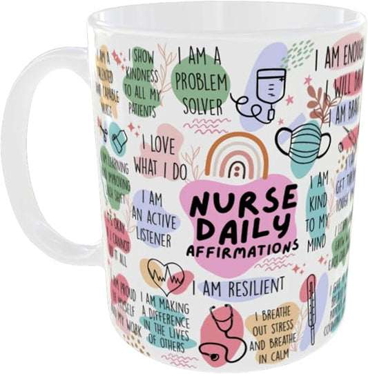Temas Store Nurse Daily Affirmation Mug –Ceramic Coffee Cup with Positive Quotes | Inspirational Gift for Nurses, Healthcare Workers & Nursing Students | Motivational Appreciation Mug (11oz)
