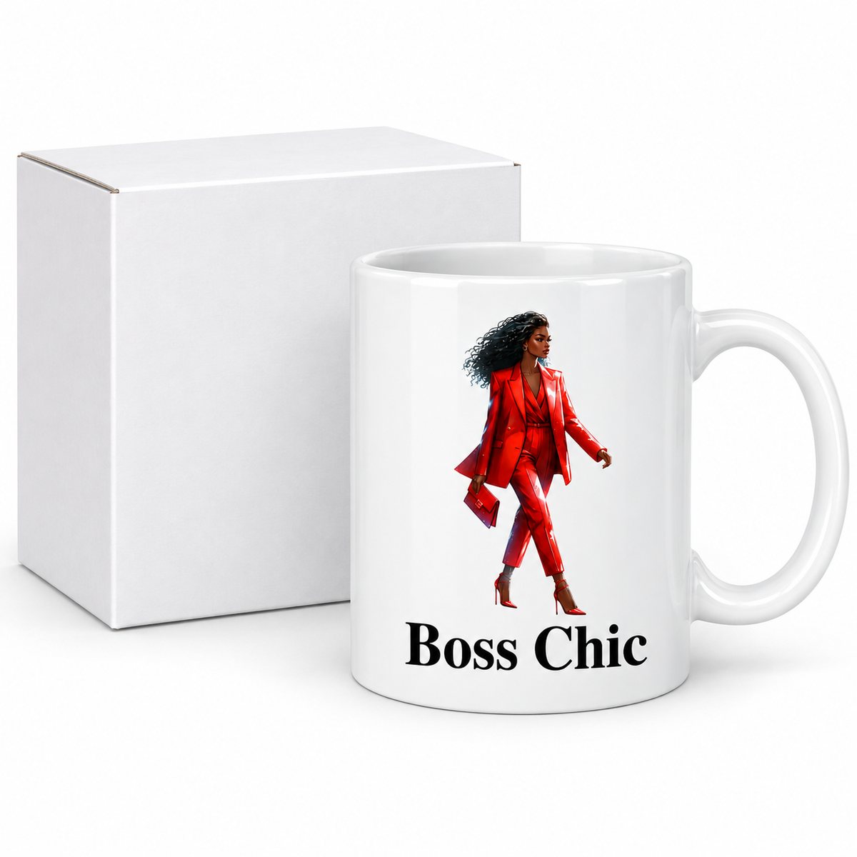 Boss Chic Red Glam ceramic mug with protective white presentation box