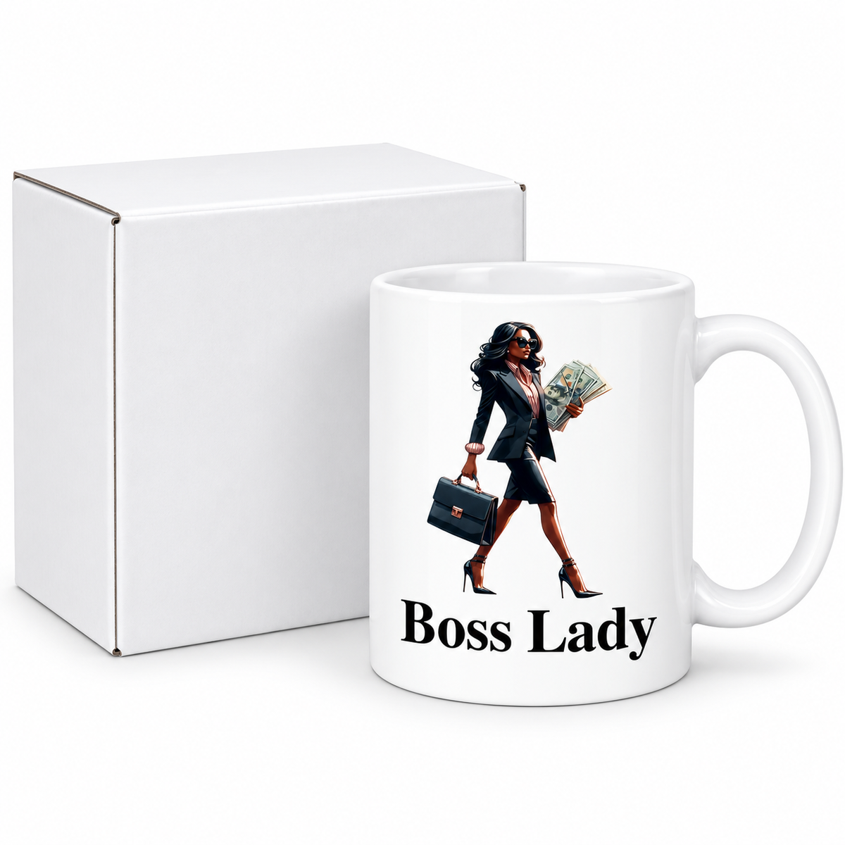 Boss Lady Money ceramic mug with protective white presentation box