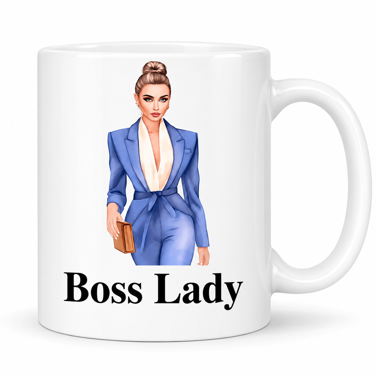 Boss Lady Hair Bun 11oz white ceramic mug with stylish woman design