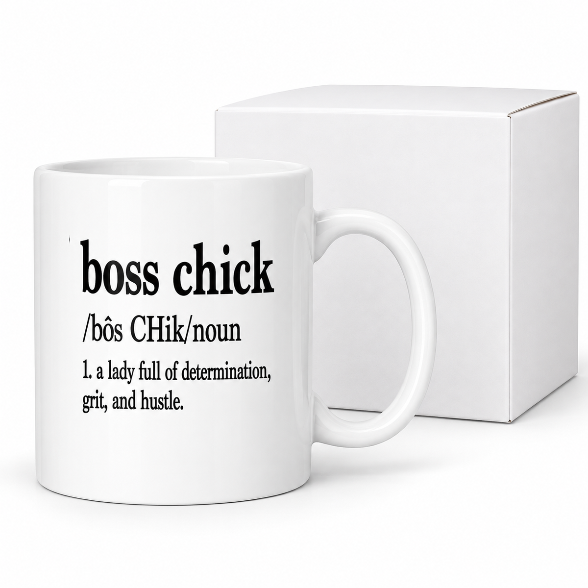 Boss Chick Definition ceramic mug with protective white box